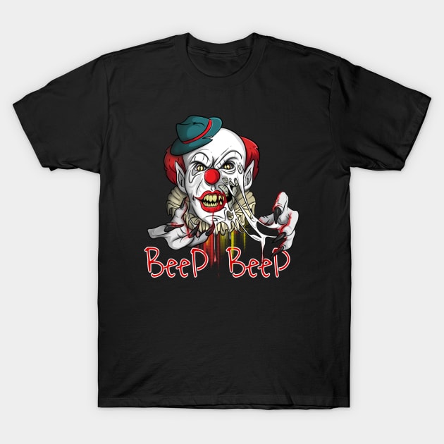 Beep Beep Classic Horror Clown T-Shirt by Trendy Black Sheep